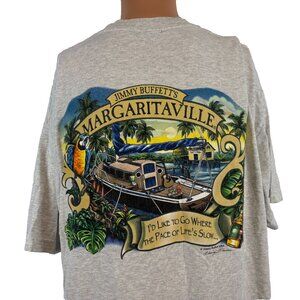 Vintage Jimmy Buffett Margaritaville T Shirt Mens 2XL Grey Key West Florida Y2K